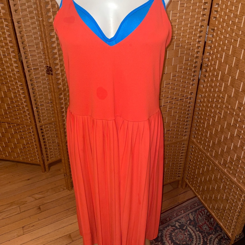 Zara orange pleated midi dress